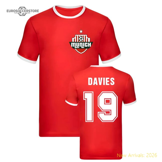 Alphonso Davies Bayern Munich Ringer Tee (Red)-Football Jersey Hub