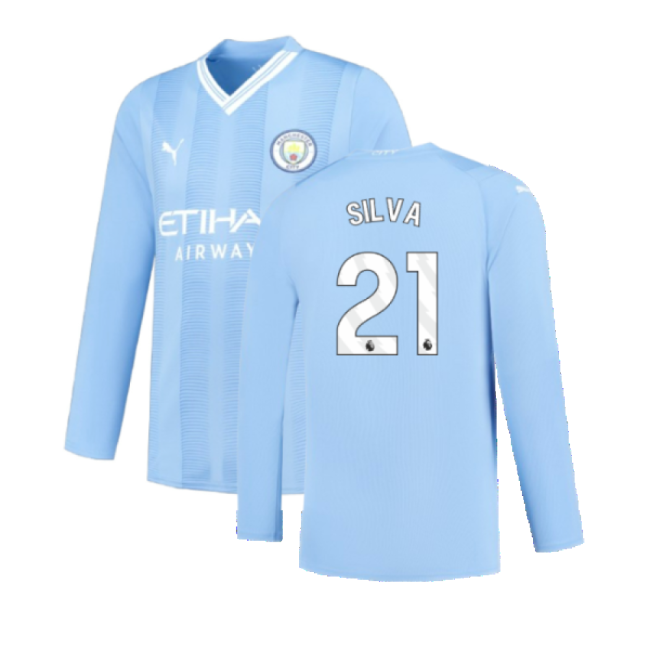 Manchester City 2023-2024 Puma Home Long Sleeved Shirt (S) (Good) (SILVA 21)-Football Jersey Hub