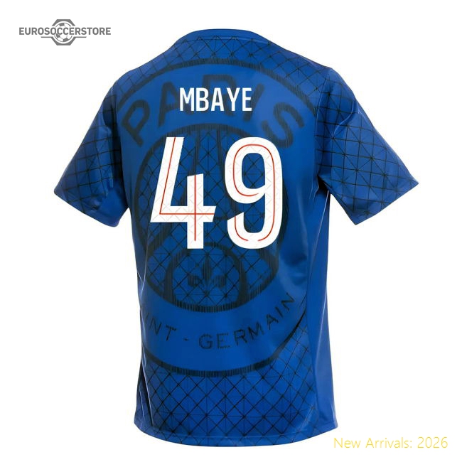 2025-2026 PSG Academy Pro Home Pre Match Shirt (Royal) (Mbaye 49)-Football Jersey Hub