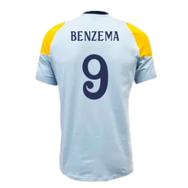 2024-2025 Real Madrid Training Tee (Glow Blue) (Benzema 9)-Football Jersey Hub