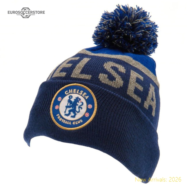 Chelsea FC Navy Text Ski Hat-Football Jersey Hub