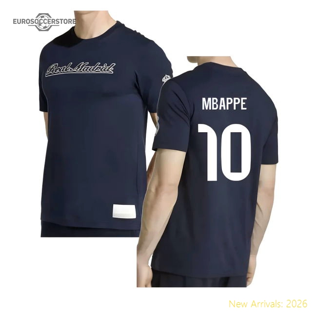 2025-2026 Real Madrid US Tee (Navy) (Mbappe 10)-Football Jersey Hub
