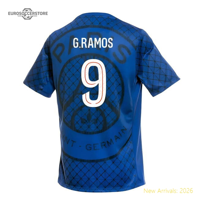 2025-2026 PSG Academy Pro Home Pre Match Shirt (Royal) (G.Ramos 9)-Football Jersey Hub