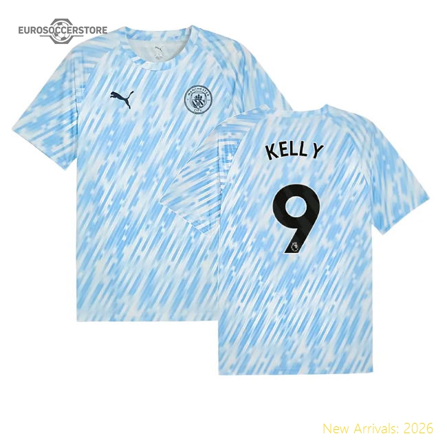 2025-2026 Man City Warm Up Jersey (Silver Sky) (Kelly 9)-Football Jersey Hub