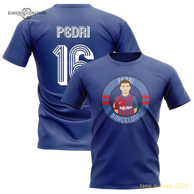 Pedri Barcelona Illustration T-Shirt (Blue)-Football Jersey Hub