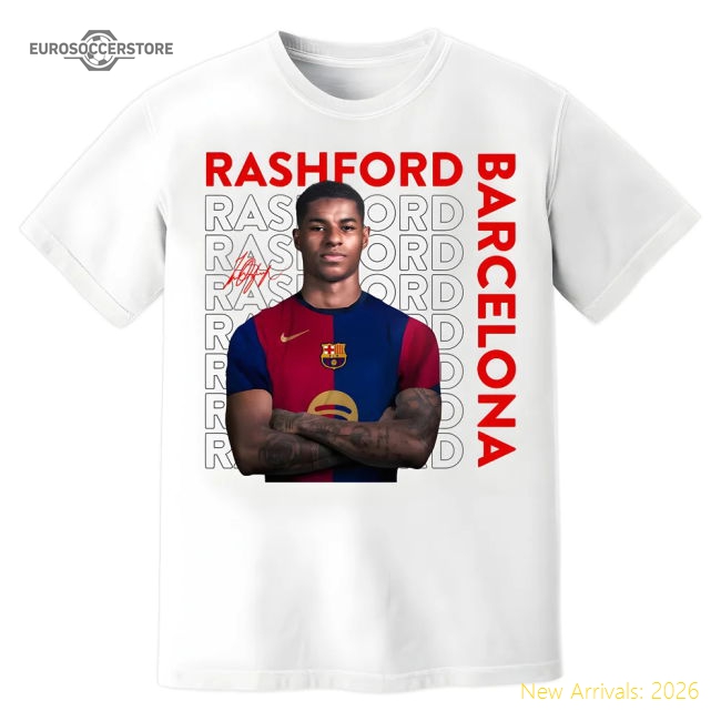 Marcus Rashford Barcelona New Signing T-Shirt (White)-Football Jersey Hub