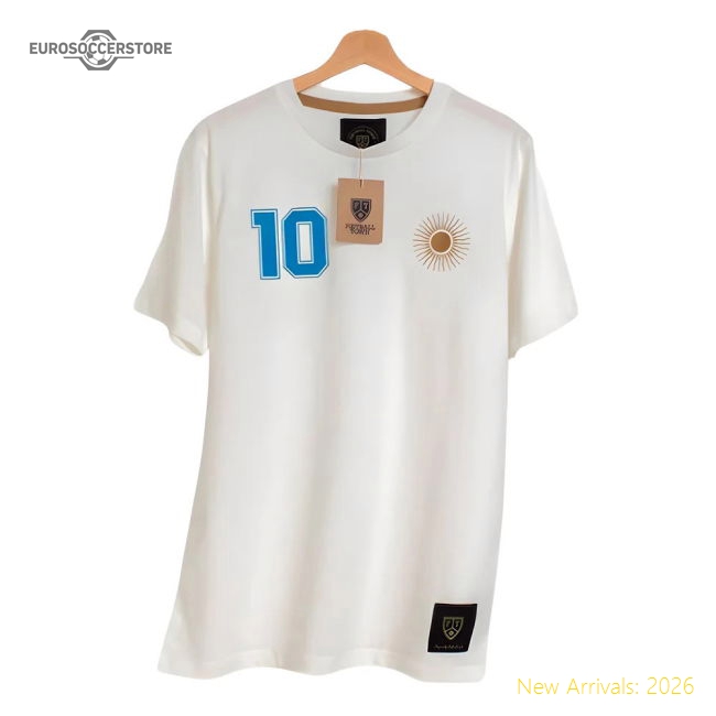 Argentina El Sol 10 White Retro Football T-Shirt-Football Jersey Hub