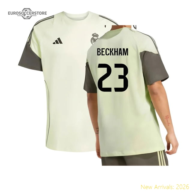 2025-2026 Real Madrid Training Tee (Almost Lime) (Beckham 23)-Football Jersey Hub