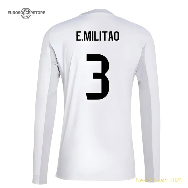 2025-2026 Real Madrid Long Sleeve Home Shirt (E.Militao 3)-Football Jersey Hub