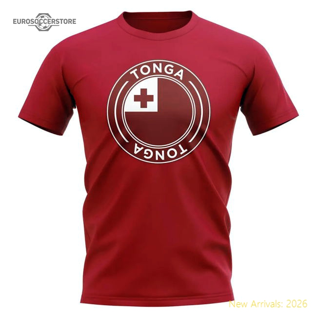 Tonga Football Badge T-Shirt (Red)-Football Jersey Hub