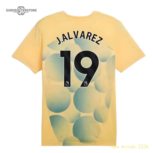 2024-2025 Man City Prematch SS Shirt (Flaxen) - Kids (J.Alvarez 19)-Football Jersey Hub