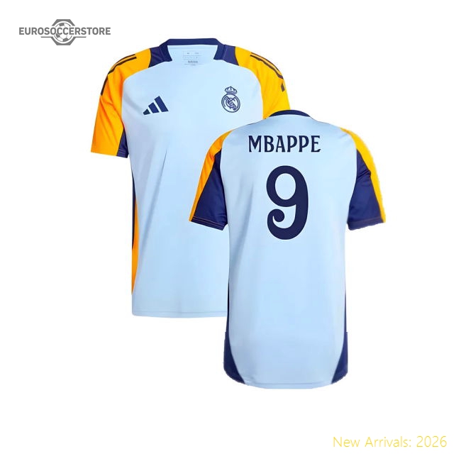 2024-2025 Real Madrid Training Shirt (Glow Blue) (Mbappe 9)-Football Jersey Hub