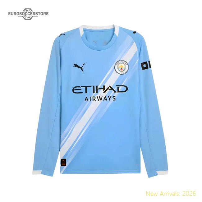 2025-2026 Man City Long Sleeve Home Shirt-Football Jersey Hub