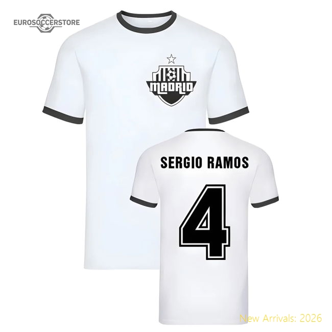 Sergio Ramos Madrid Ringer Tee (White)-Football Jersey Hub