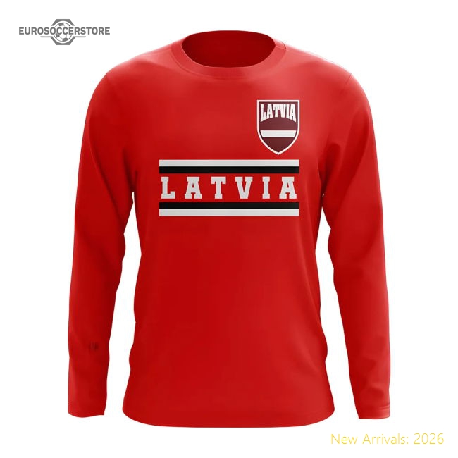 Latvia Core Football Country Long Sleeve T-Shirt (Red)-Football Jersey Hub