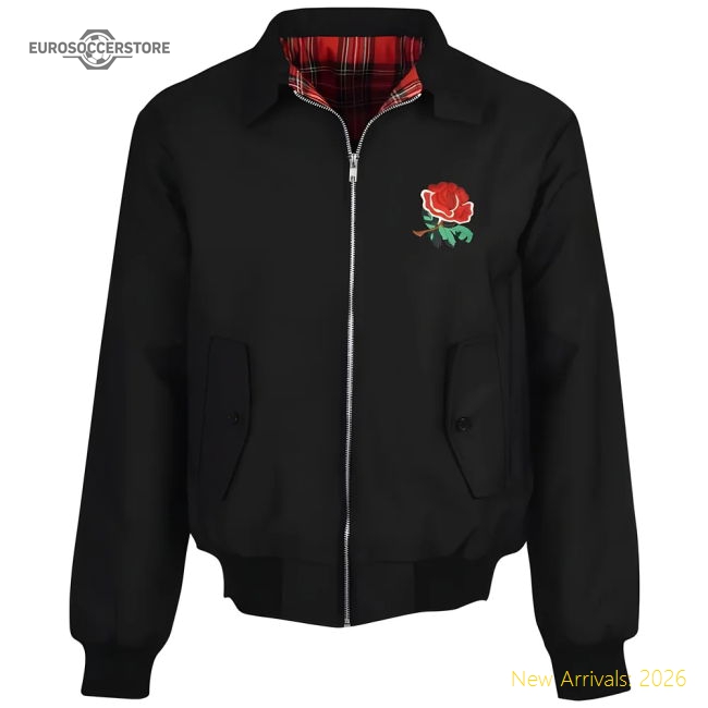 England 1980 Rugby Black Harrington Jacket-Football Jersey Hub