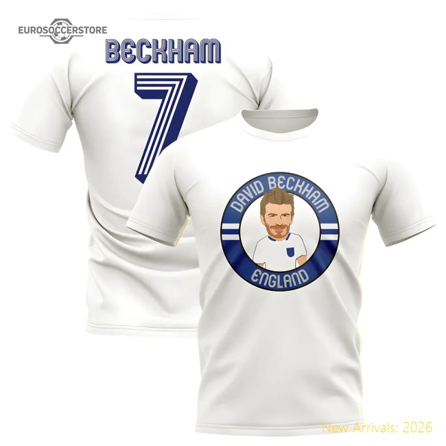 David Beckham England Illustration T-Shirt (White)-Football Jersey Hub