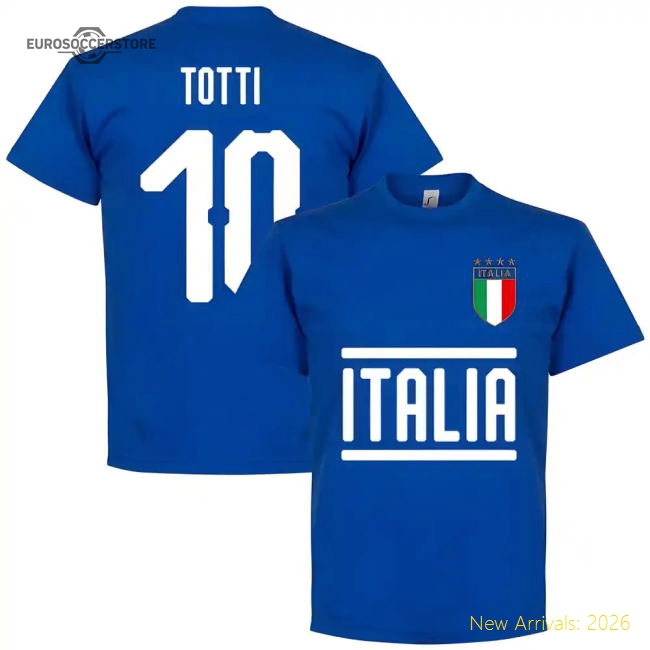 Italy Totti 10 Team T-Shirt - Royal-Football Jersey Hub
