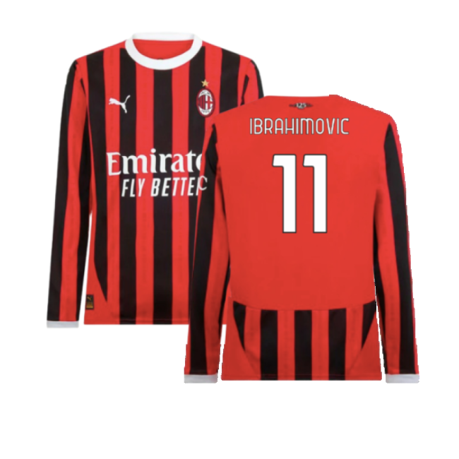 2024-2025 AC Milan Home Long Sleeve Shirt (Ibrahimovic 11)-Football Jersey Hub