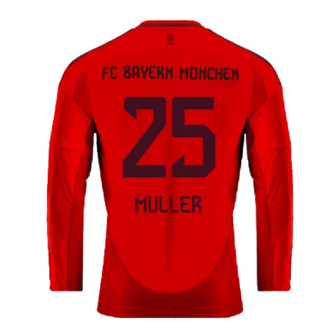 2024-2025 Bayern Munich Long Sleeve Home Shirt (Muller 25)-Football Jersey Hub