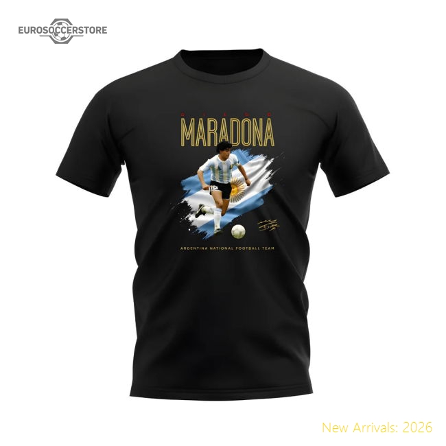 Diego Maradona Argentina Image T-Shirt (Black)-Football Jersey Hub