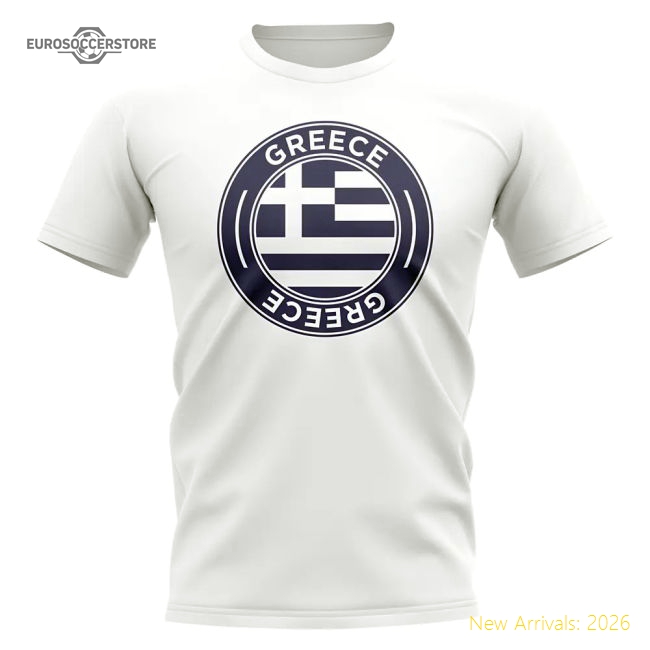 Greece Football Badge T-Shirt (White)-Football Jersey Hub
