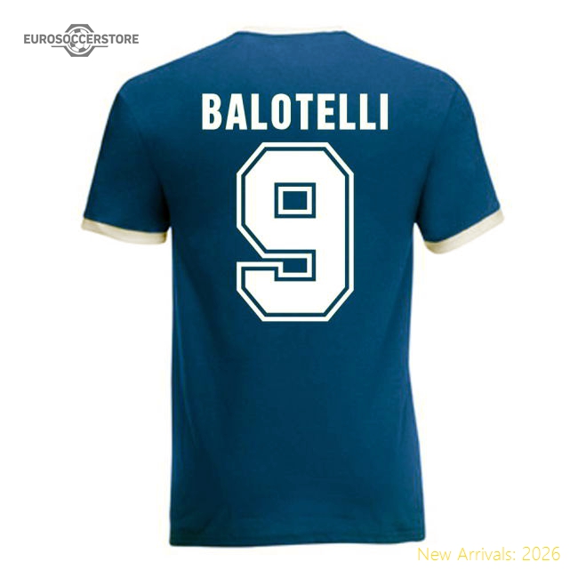 Mario Balotelli Italy Ringer Tee (blue)-Football Jersey Hub