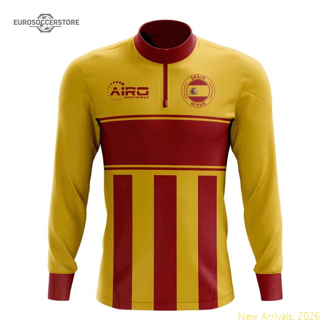 Spain Concept Football Half Zip Midlayer Top (Yellow-Red)-Football Jersey Hub