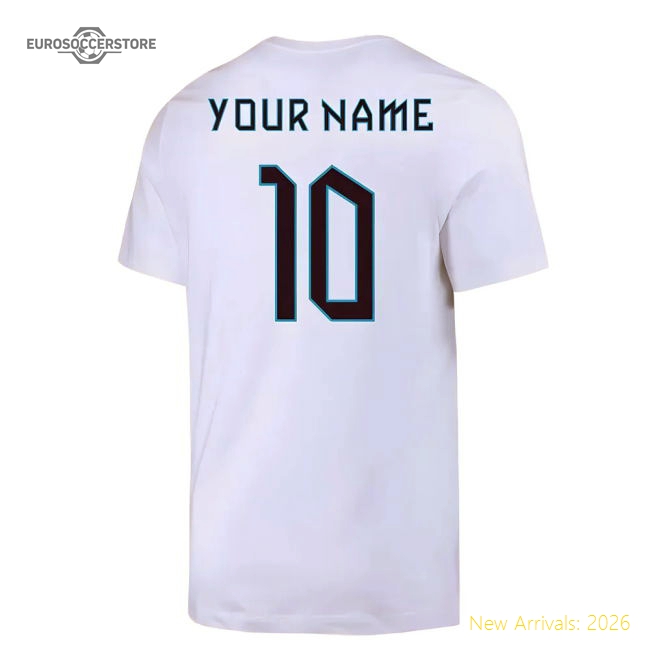 2022-2023 England Crest Tee (White) (Your Name)-Football Jersey Hub
