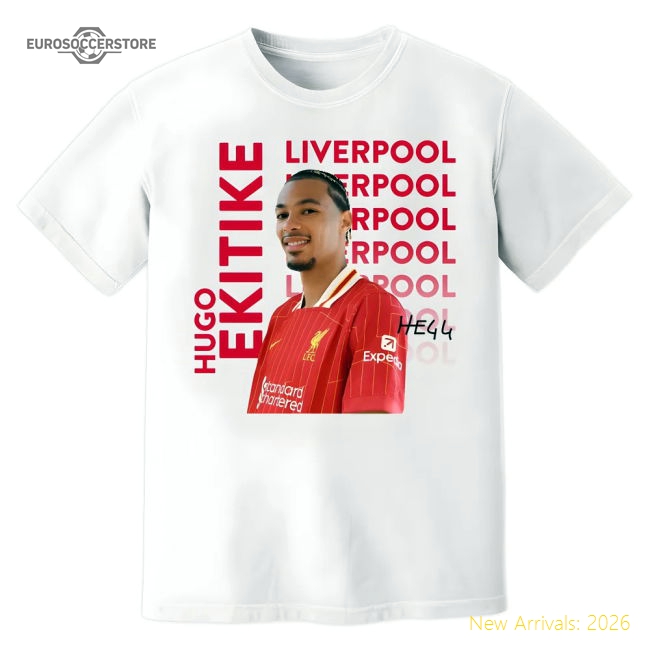 Hugo Ekitike Liverpool New Signing T-Shirt (White)-Football Jersey Hub