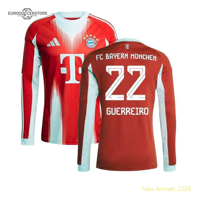 2025-2026 Bayern Munich Long Sleeve Home Shirt (Guerreiro 22)-Football Jersey Hub
