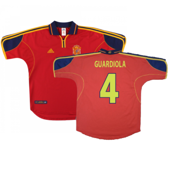 Spain 1999-02 Home Shirt ((Excellent) M) (Guardiola 4)-Football Jersey Hub