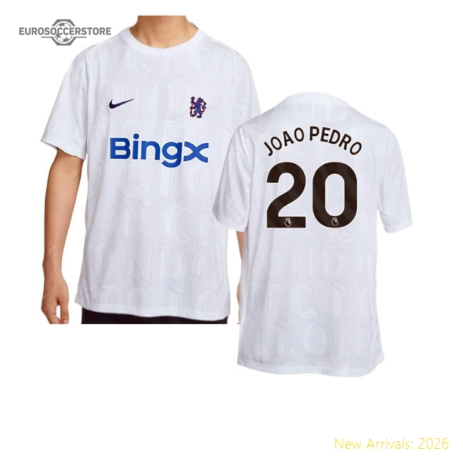 2025-2026 Chelsea Academy Pro Pre-Match Football Top (White) (Joao Pedro 20)-Football Jersey Hub