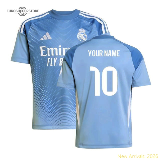 2025-2026 Real Madrid Home Goalkeeper Shirt (Blue) - Kids (Your Name)-Football Jersey Hub