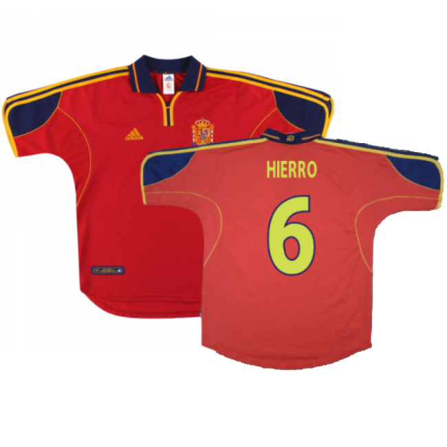 Spain 1999-02 Home Shirt ((Excellent) M) (Hierro 6)-Football Jersey Hub