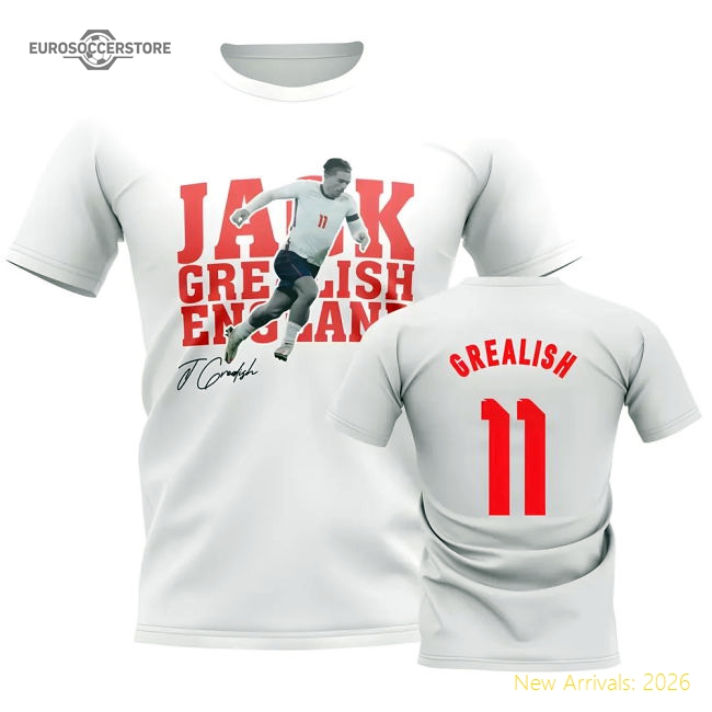 Jack Grealish England Player Tee (White)-Football Jersey Hub