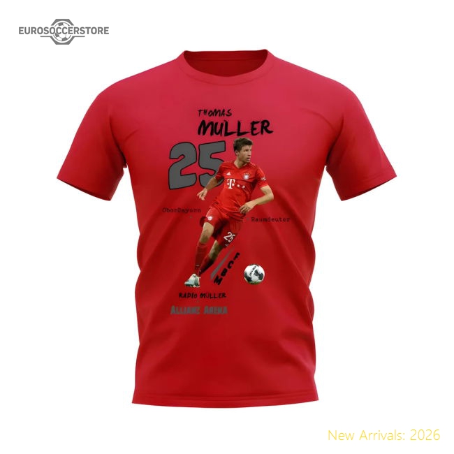 Thomas Muller Bayern Munich Graphic T-Shirt (Red)-Football Jersey Hub