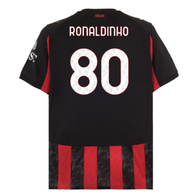 2025-2026 AC Milan Home Shirt (Ronaldinho 80)-Football Jersey Hub