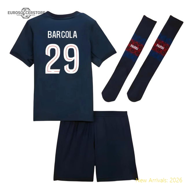 2025-2026 PSG Home Little Kids Mini Kit (Barcola 29)-Football Jersey Hub