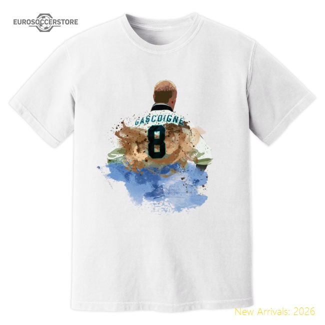 Paul Gascoigne England Art T-Shirt (White)-Football Jersey Hub