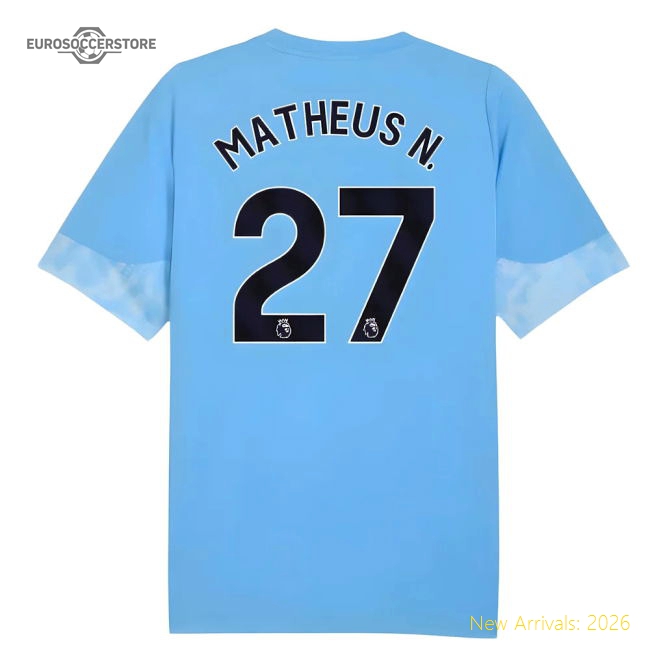 2025-2026 Man City Training Jersey (Light Blue) - Kids (Matheus N. 27)-Football Jersey Hub
