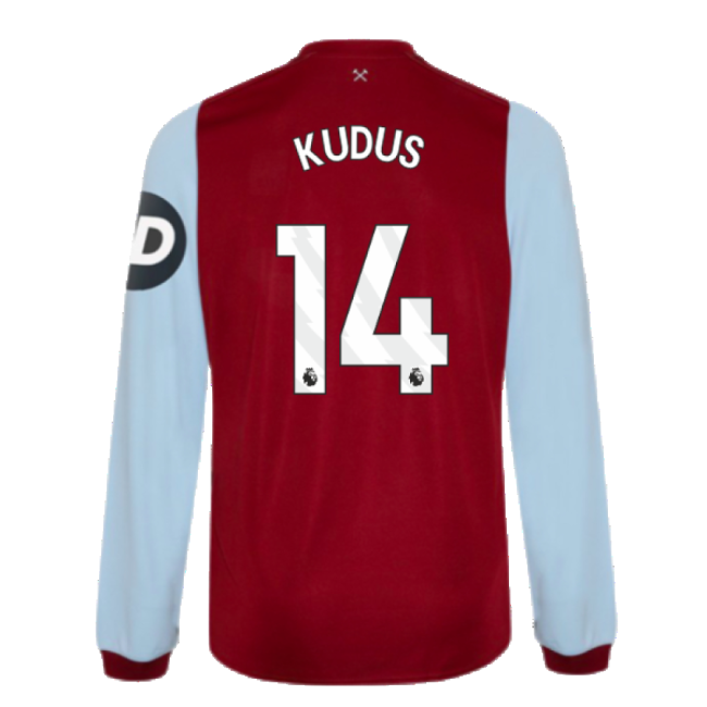 2023-2024 West Ham Long Sleeve Home Shirt (Kudus 14)-Football Jersey Hub