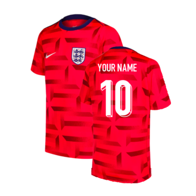 2024-2025 England Dri-FIT Pre-Match Shirt (Red) (Your Name)-Football Jersey Hub