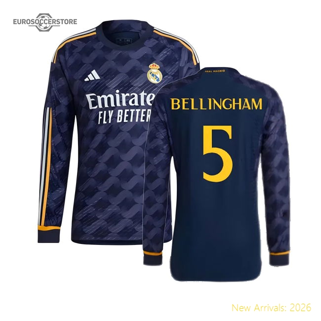 2023-2024 Real Madrid Authentic Long Sleeve Away Shirt (Bellingham 5)-Football Jersey Hub