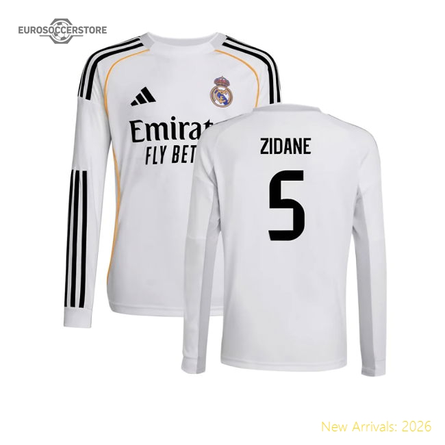 2025-2026 Real Madrid Long Sleeve Home Shirt (Kids) (Zidane 5)-Football Jersey Hub