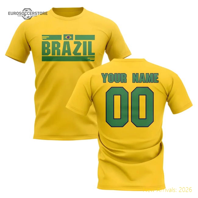 Personalised Brazil Fan Football T-Shirt (yellow)-Football Jersey Hub