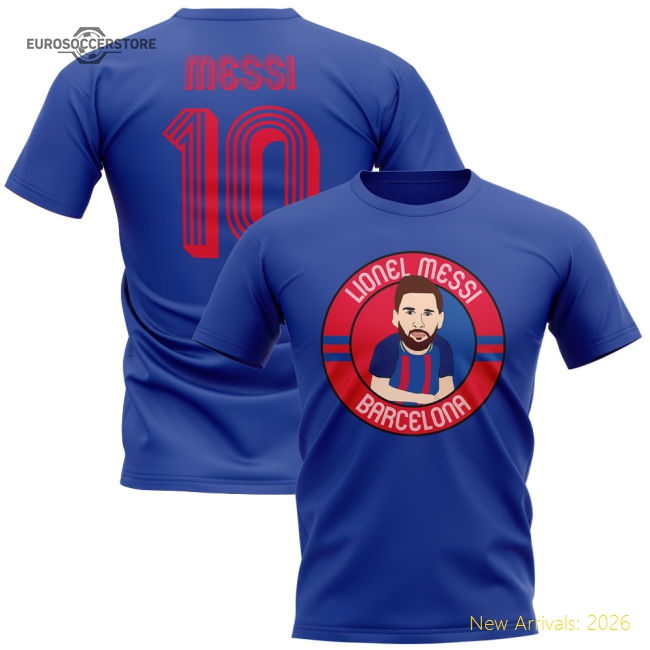 Lionel Messi Barcelona Illustration T-Shirt (Blue)-Football Jersey Hub