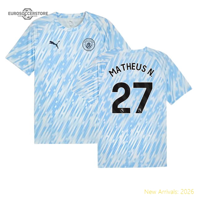 2025-2026 Man City Warm Up Jersey (Silver Sky) (Matheus N. 27)-Football Jersey Hub