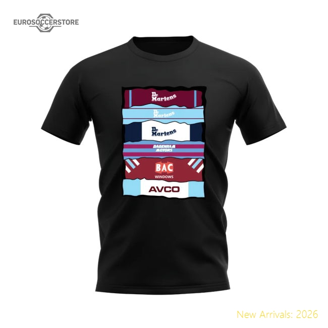 West Ham Shirt Sponsor History T-shirt (Black)-Football Jersey Hub