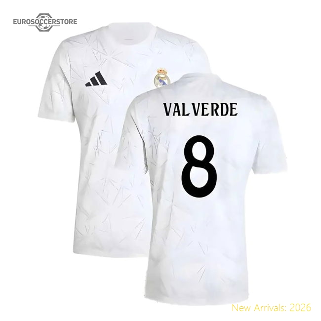 2024-2025 Real Madrid Pre-Match Shirt (White) (Valverde 8)-Football Jersey Hub
